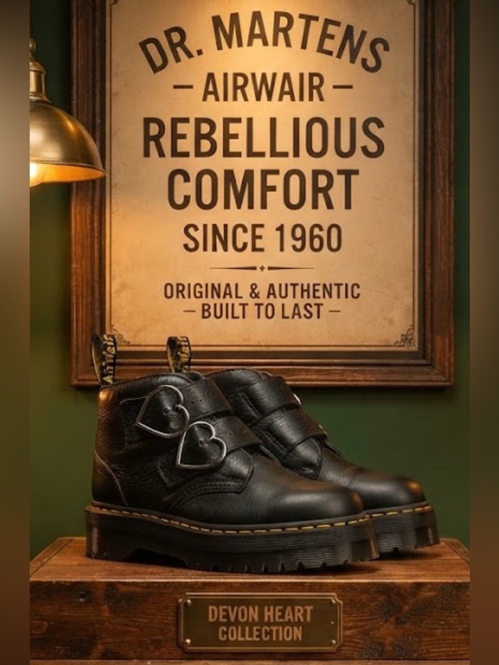 Dr. Martens Devon Heart Black Leather Platform Boots Size US 6 / EU 37 Double St
